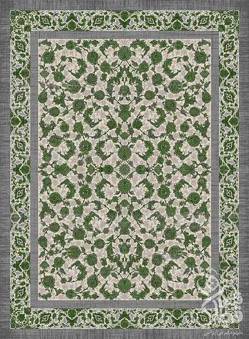 فرش قیطران 1200 شانه طرح گل نسا زمینه کرم (برجسته)