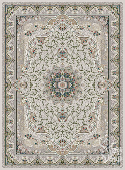فرش قیطران 1500 شانه طرح راییک زمینه کرم (برجسته)