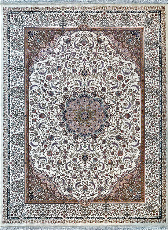 فرش مهدیان 1200 شانه کد 12831 زمینه کرم (غیربرجسته)