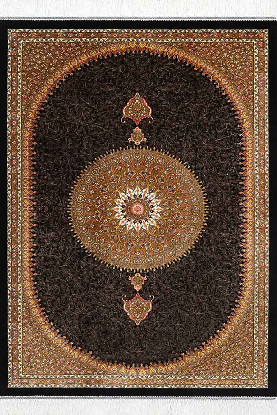 فرش شاهرخ 1700 شانه ابریشمی طرح معصومی زمینه سورمه ای