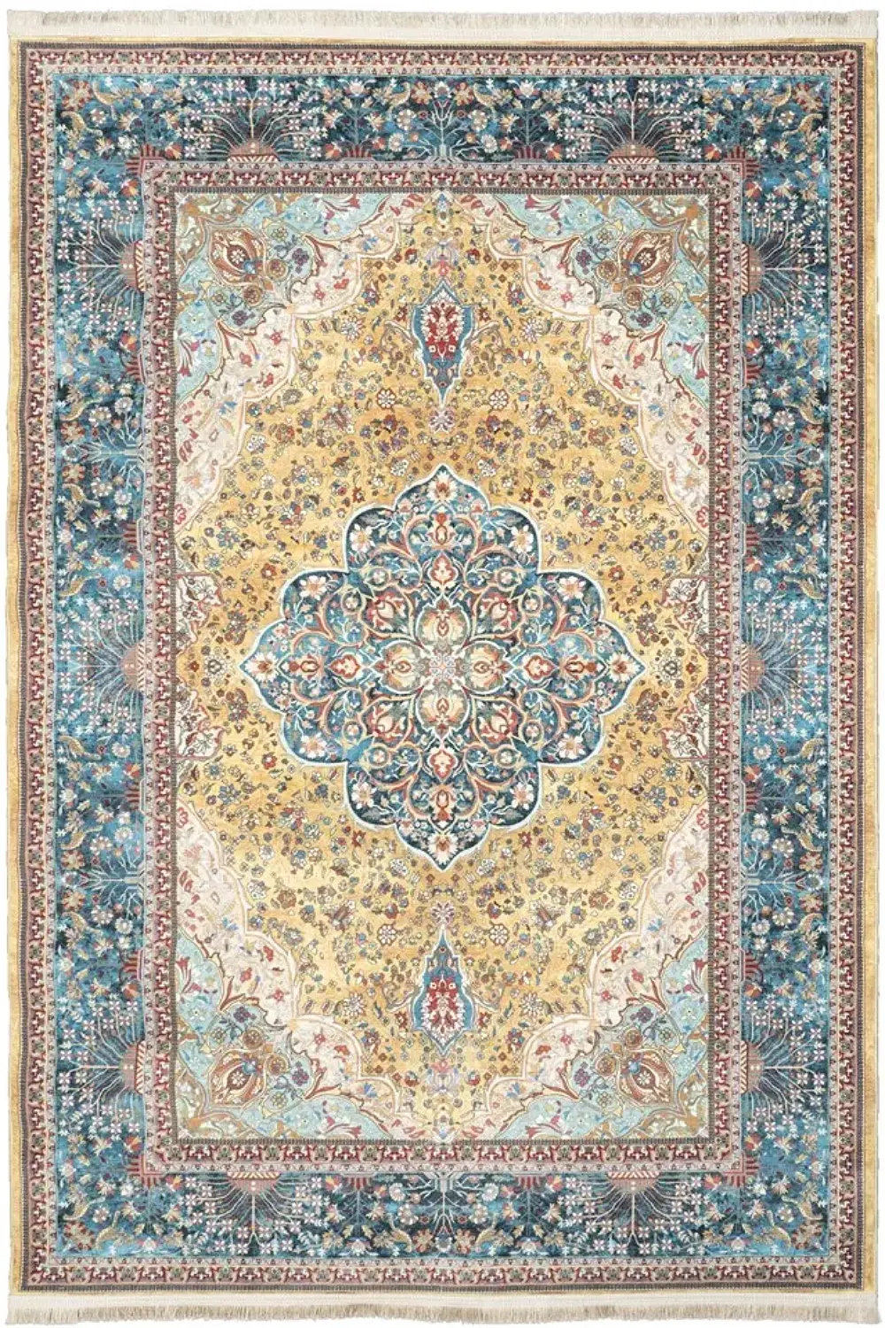 فرش محتشم 1000 شانه کلکسیون سنتی کد 100353 زمینه خردلی (غیربرجسته)