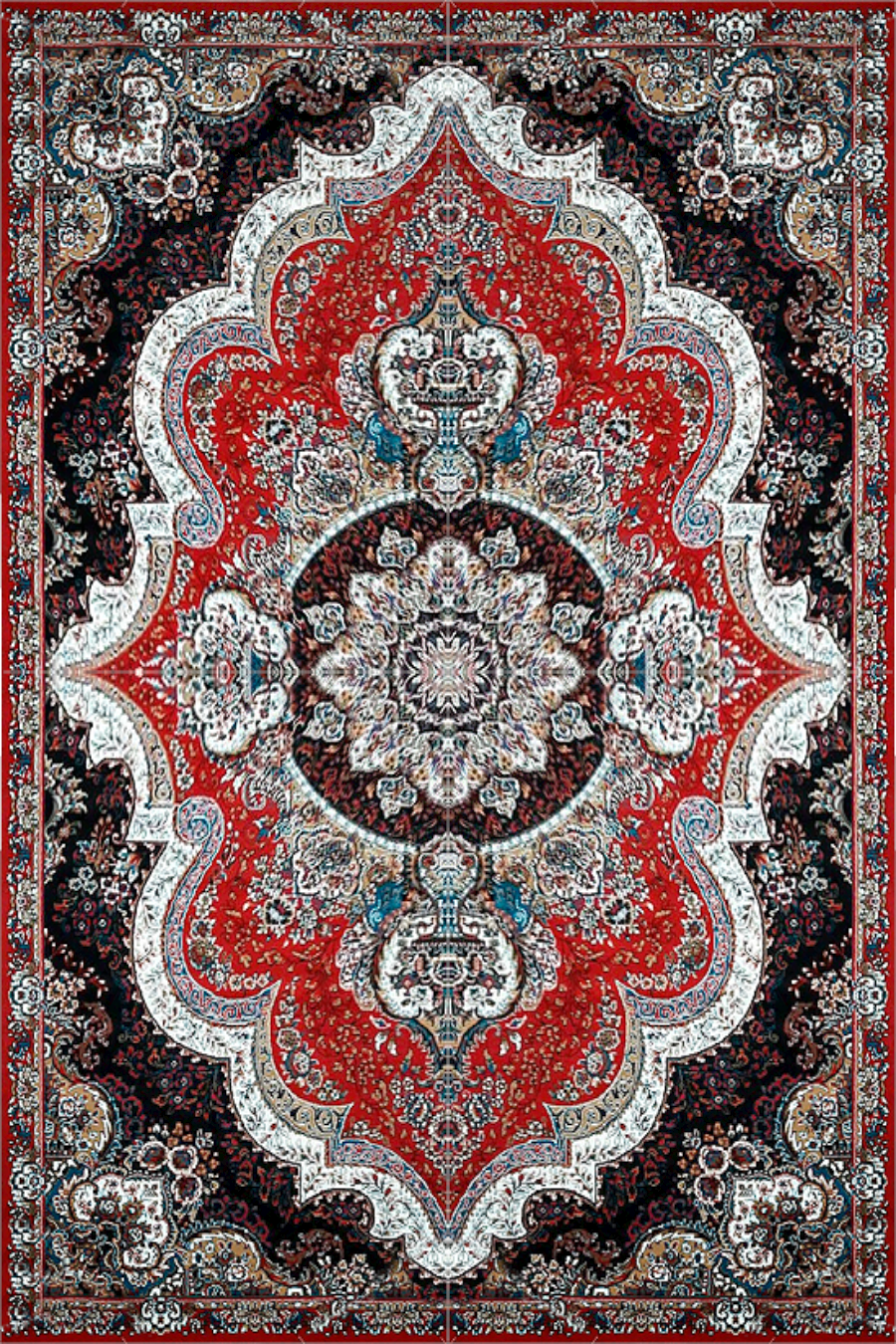 فرش ماشینی 440 شانه طرح شهیاد زمینه لاکی (غیربرجسته)