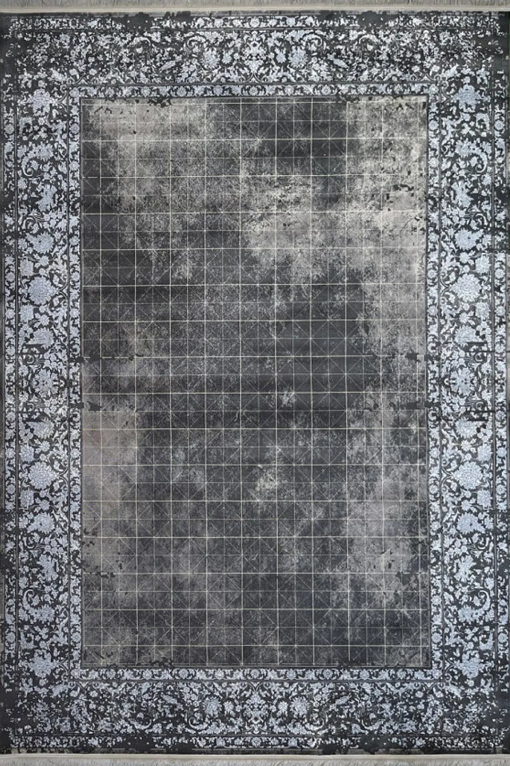 فرش مهدیان 700 شانه کلکسیون دینارسو کد 70020 زمینه ذغالی-نقره ای (برجسته)