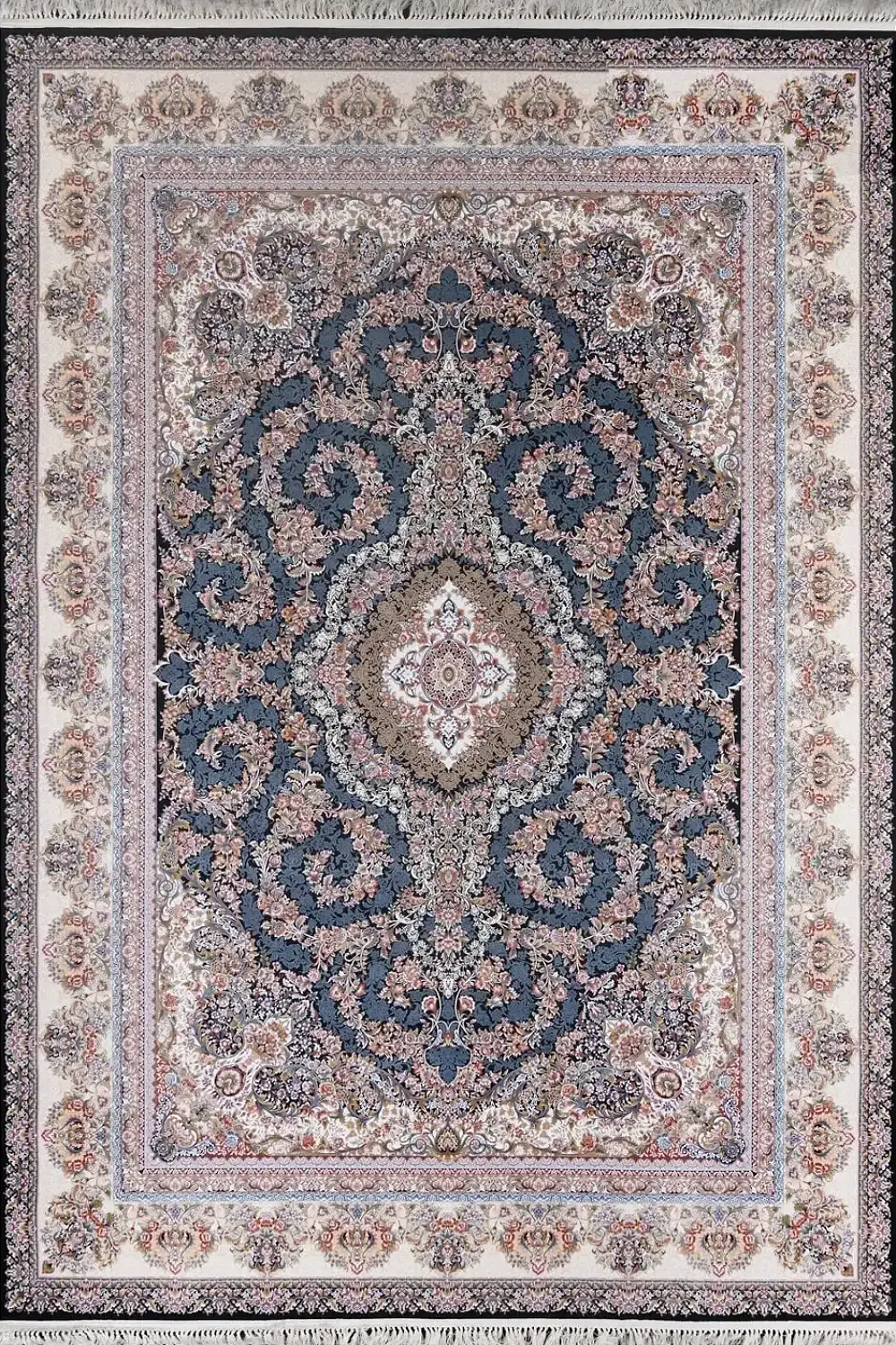 فرش بهشتی 1200 شانه کلکسیون تبریز کد 1501 زمینه سورمه ای (برجسته)