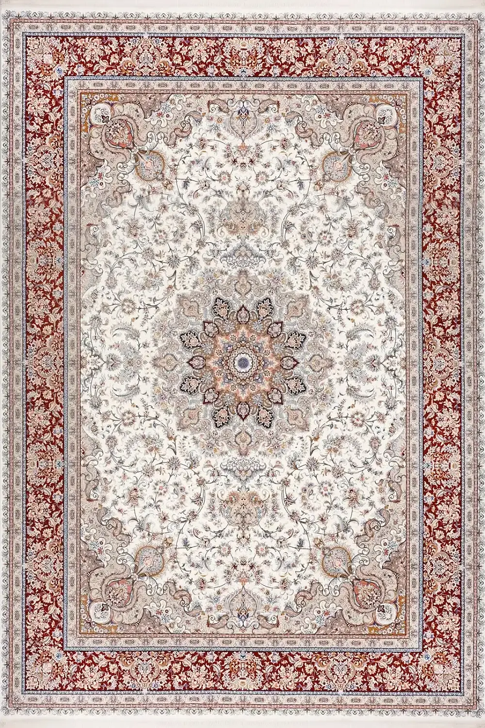 فرش بهشتی 1200 شانه دستبافگونه کلکسیون هرمز کد 2561 زمینه سفید (برجسته)