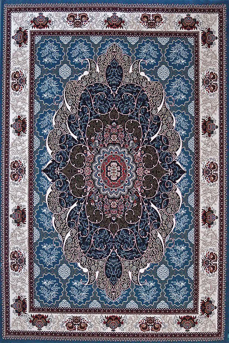 فرش ماشینی 440 شانه طرح چکاوک زمینه آبی (غیربرجسته)