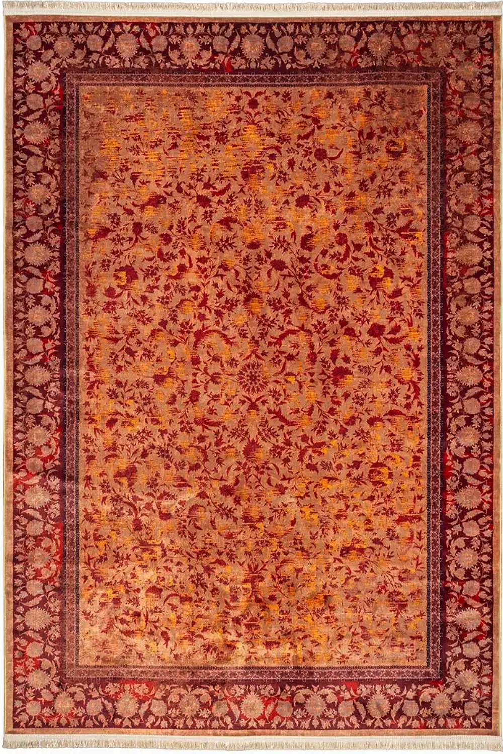 فرش محتشم کهنه نما 1000 شانه کد 900447 زمینه لاکی (غیربرجسته)