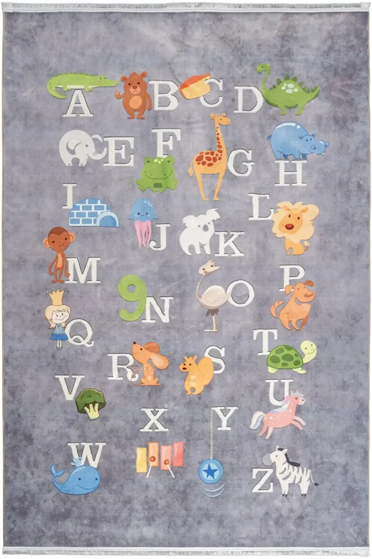 فرش محتشم اتاق کودک طرح الفبا 2 کد 2599017090 زمینه تمام رنگ (غیربرجسته)