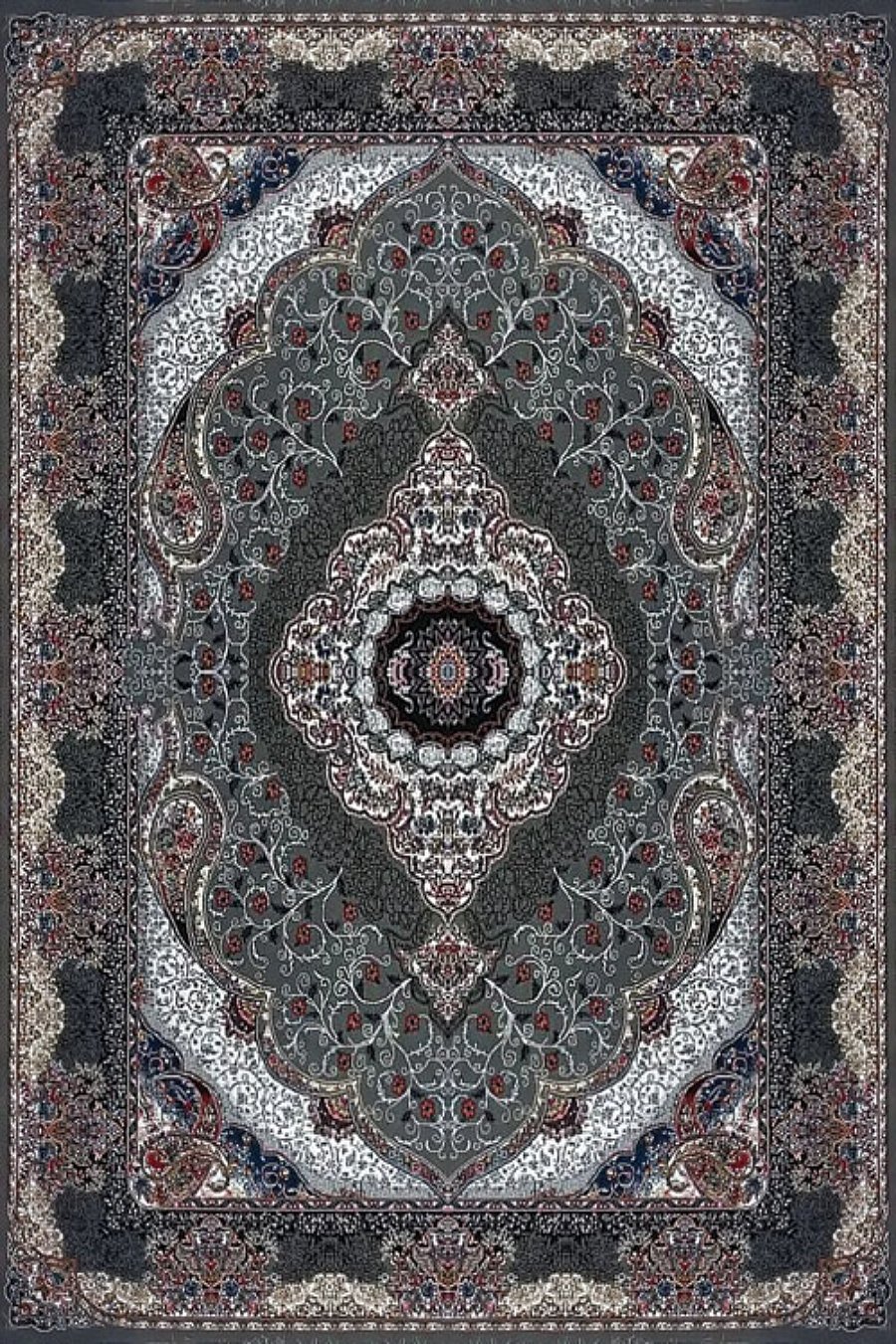 فرش ماشینی بافت رخ 440 شانه طرح ترمه زمینه فیلی (غیربرجسته)