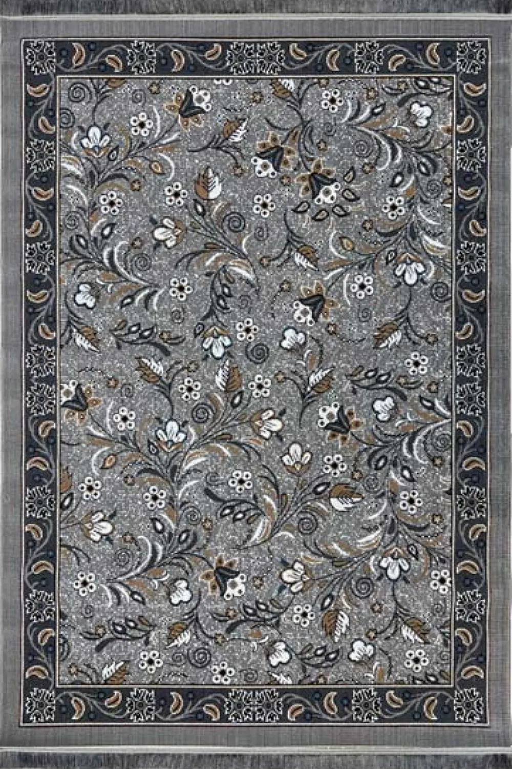 گلیم ماشینی جزیره طرح پیچک زمینه نقره ای (غیربرجسته)