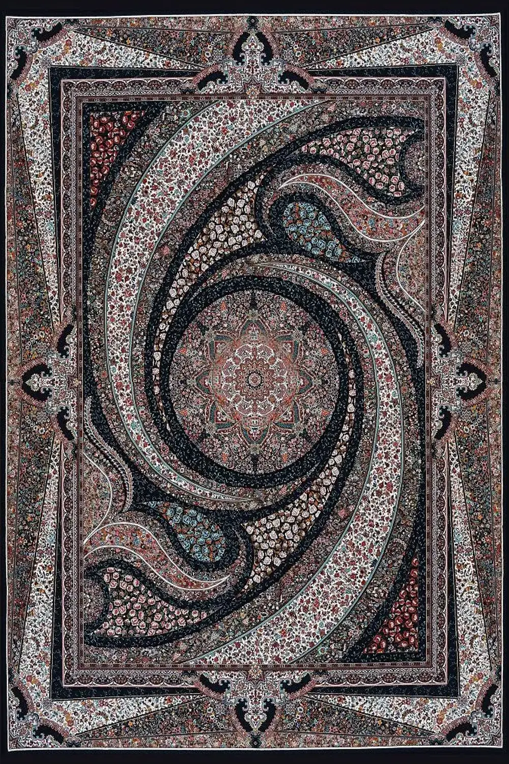 فرش کاشان 700 شانه طرح کهکشان زمینه سورمه ای (غیربرجسته)