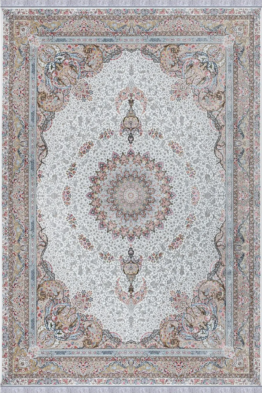 فرش مهدیان 1500 شانه کلکسیون والری کد 50101 زمینه کرم (برجسته)