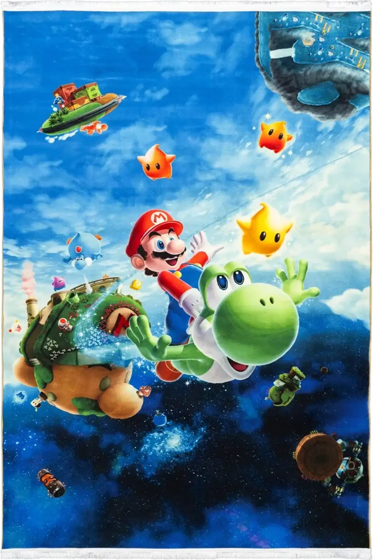 فرش محتشم اتاق کودک طرح ماریو کد 25KP0020 زمینه آبی (غیربرجسته)