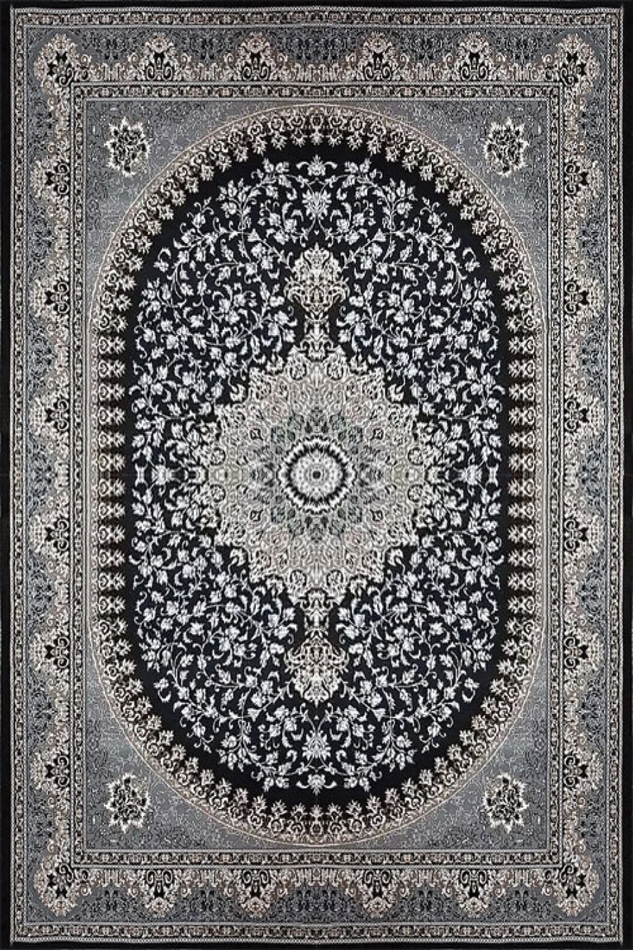 فرش کاشان 500 شانه طرح آیناز زمینه سورمه ای (غیربرجسته)