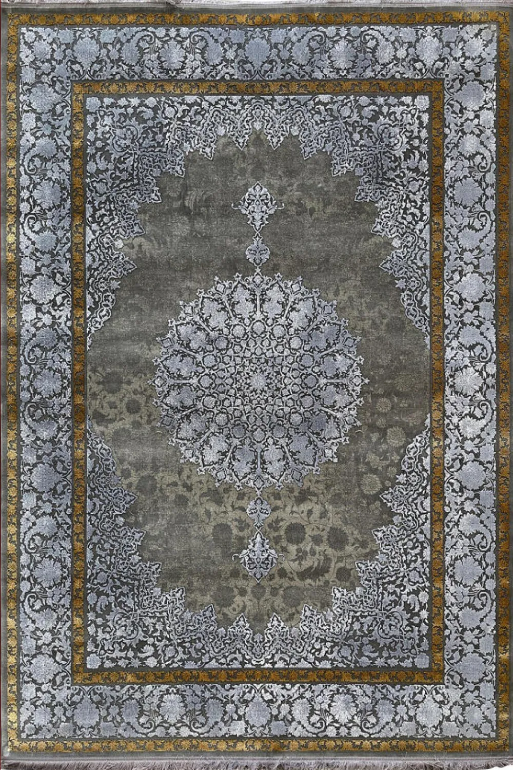 فرش مهدیان 700 شانه کلکسیون دینارسو کد 70051 زمینه دودی-نقره ای (برجسته)