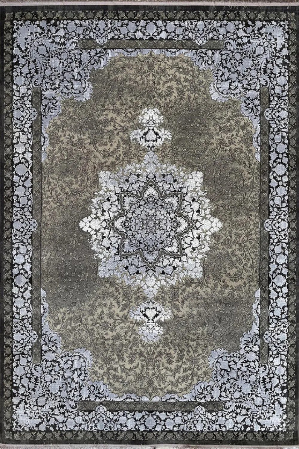 فرش مهدیان 700 شانه کلکسیون دینارسو کد 70052 زمینه دودی-نقره ای (برجسته)