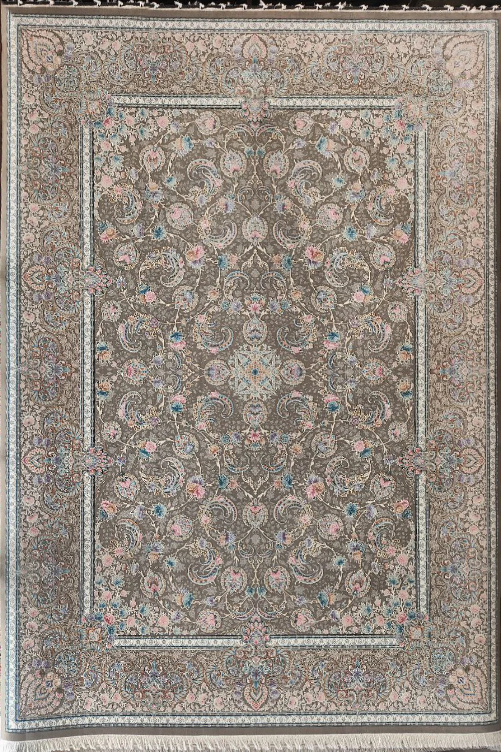 فرش ستاره کویر یزد 1000 شانه کلکسیون نقش جهان کد E40 زمینه 2077 (برجسته)