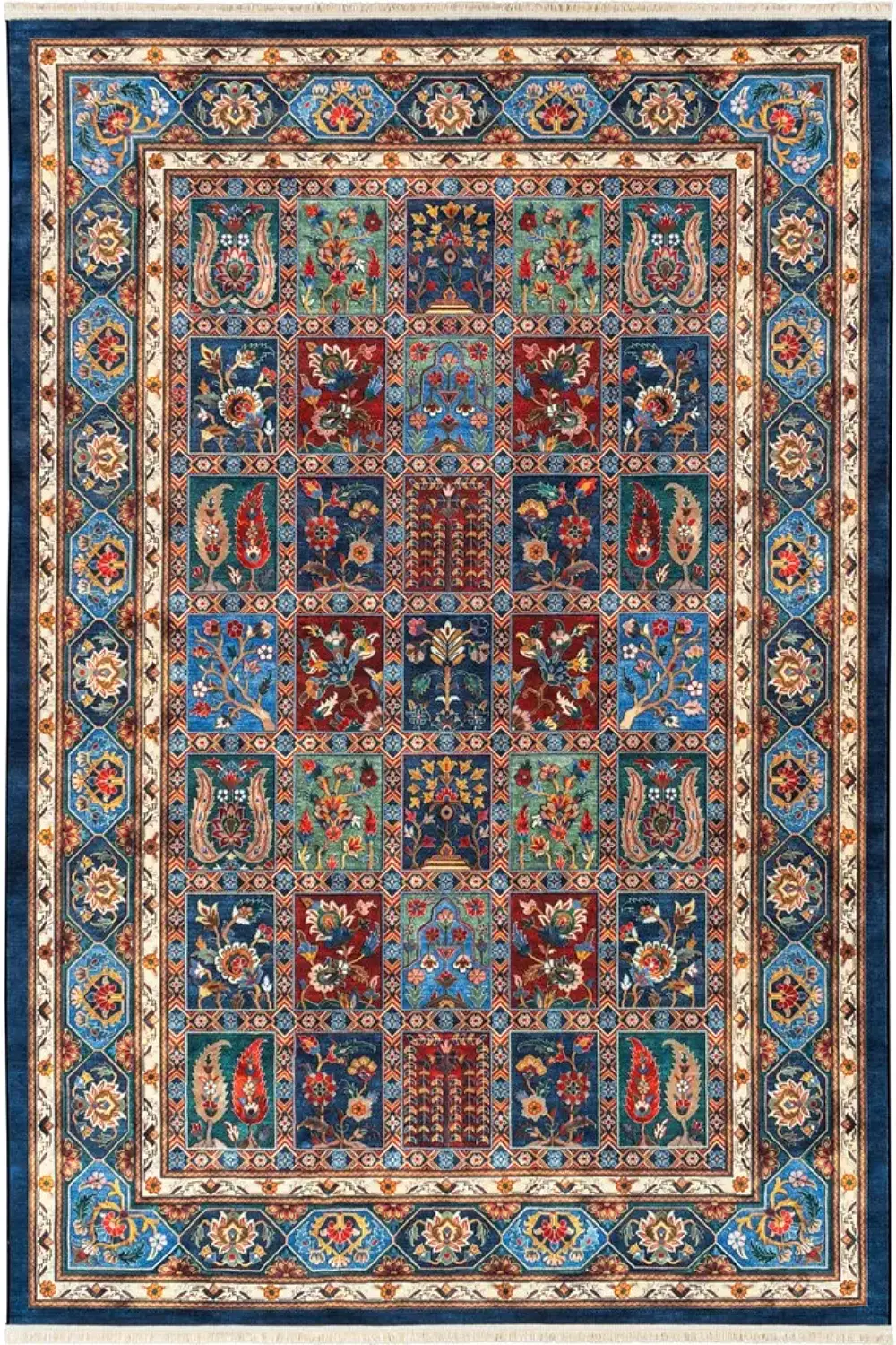 فرش محتشم 1000 شانه کلکسیون سنتی کد 25CS0380 زمینه سورمه ای (غیربرجسته)