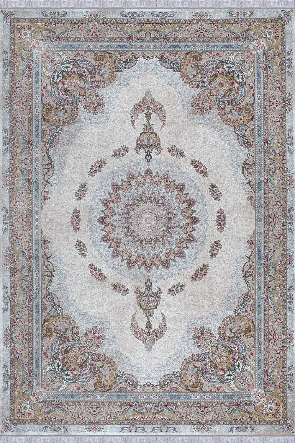 فرش مهدیان 1500 شانه کلکسیون والری کد 50111 زمینه کرم (برجسته)