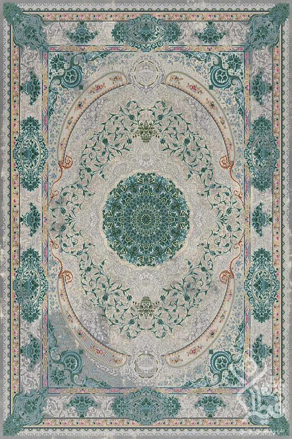 فرش قیطران 1200 شانه کلکسیون نوال طرح یاس زمینه کرم حاشیه کرم (برجسته)