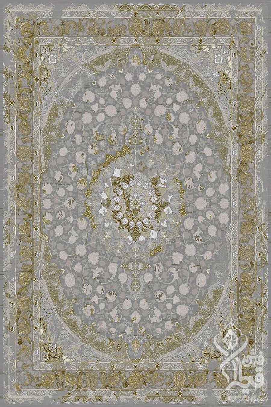 فرش قیطران 1200 شانه کلکسیون مهناز طرح شیوا زمینه طلایی-فیلی