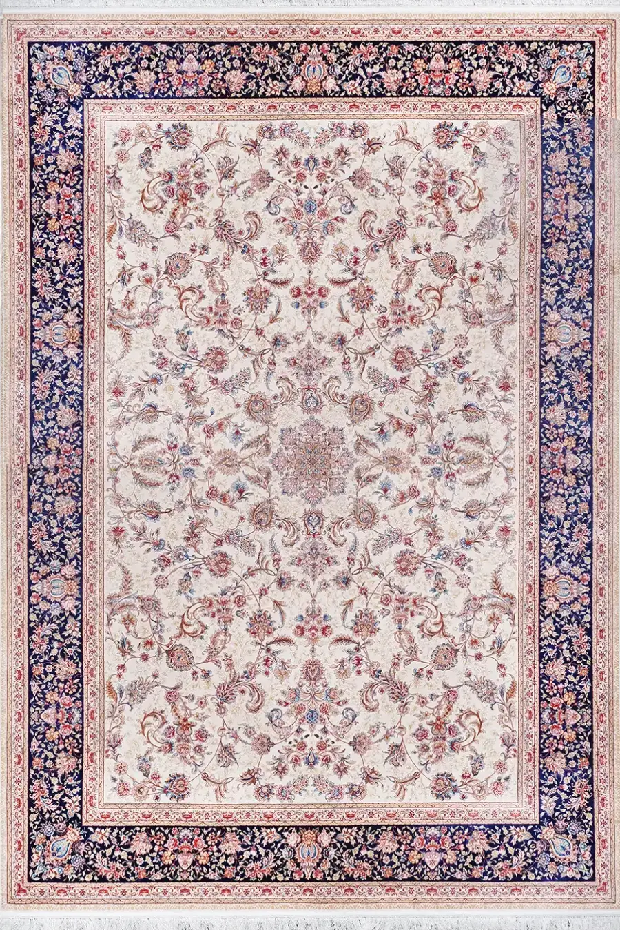 فرش بهشتی 1200 شانه ابریشمی کلکسیون ماهور کد 5551 زمینه کرم (برجسته)