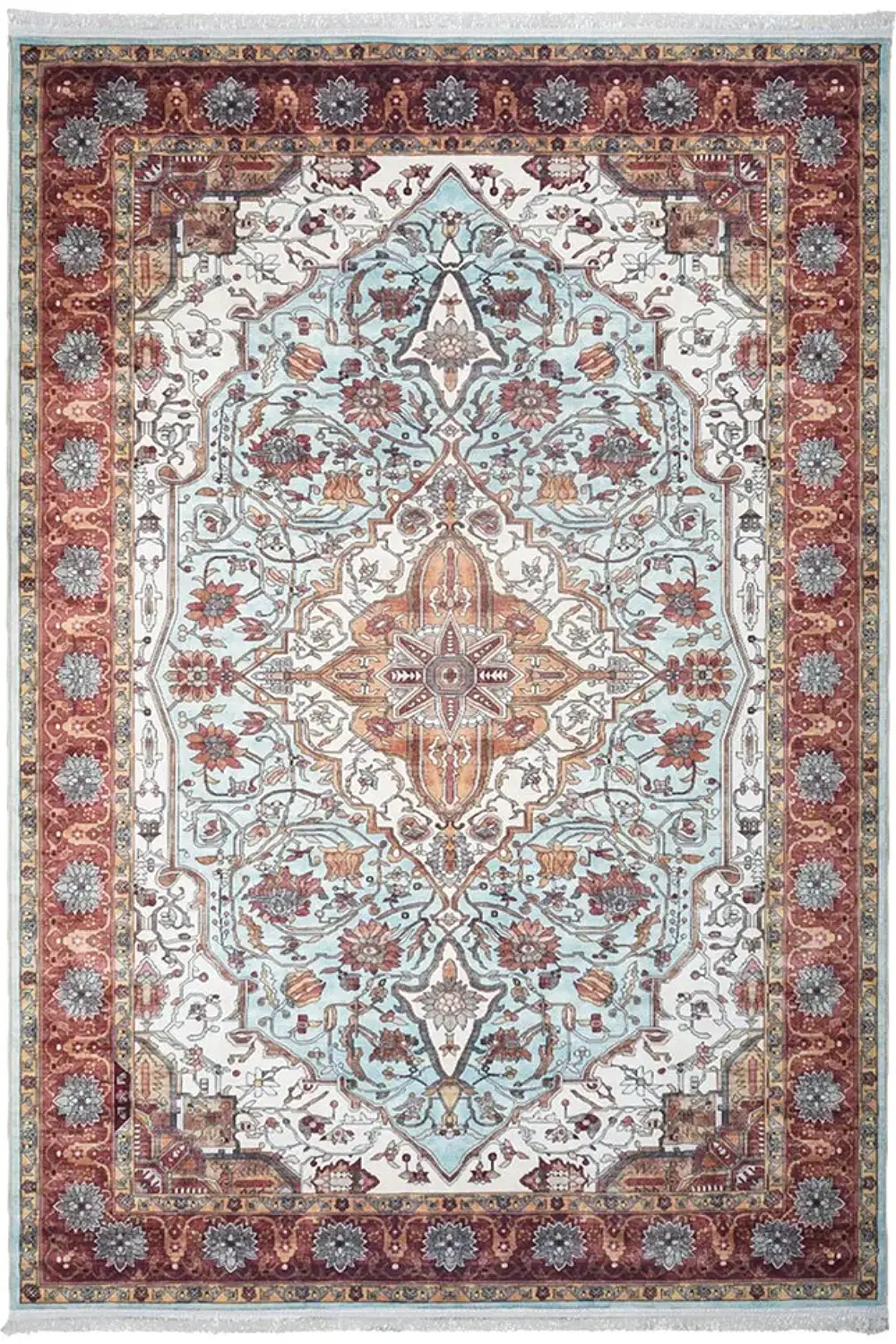 فرش محتشم 1000 شانه کلکسیون سنتی کد 100354 زمینه سبزآبی (غیربرجسته)