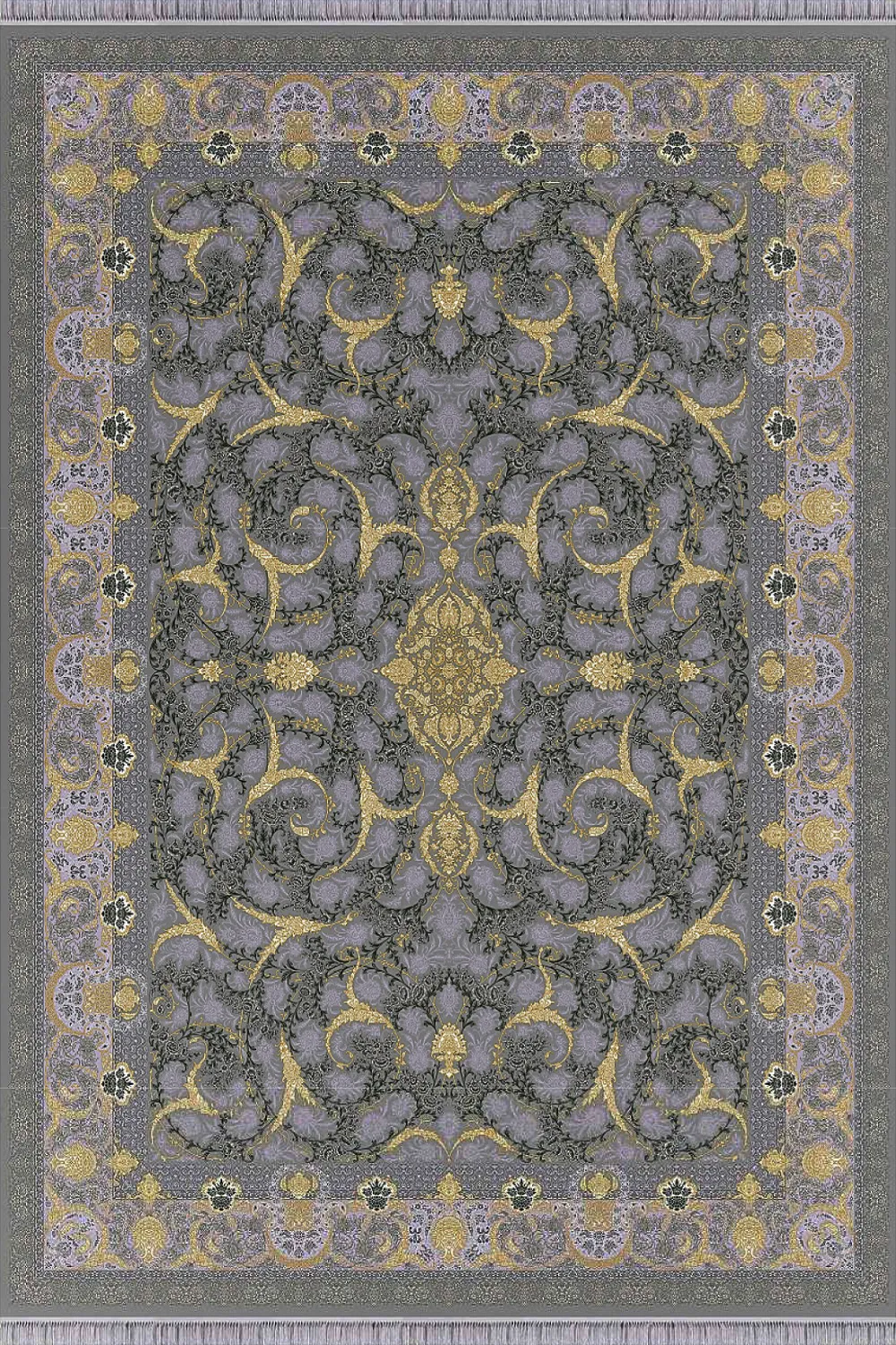 فرش مهدیان 1500 شانه کلکسیون حریر و طلاکوب طرح هستی زمینه فیلی (برجسته)