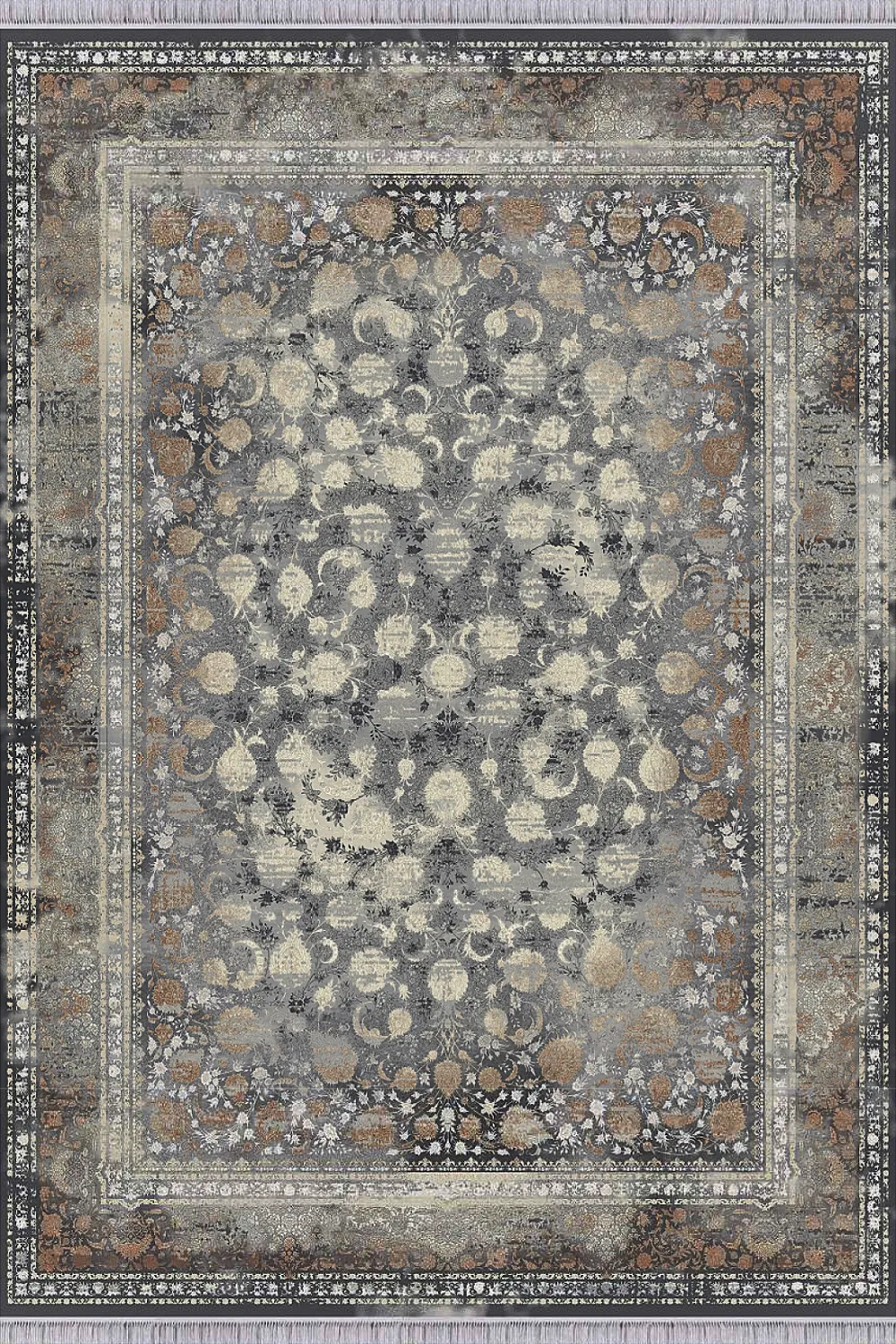 فرش مهدیان 1500 شانه کلکسیون حریر و طلاکوب طرح شاهپسند زمینه مسی (برجسته)