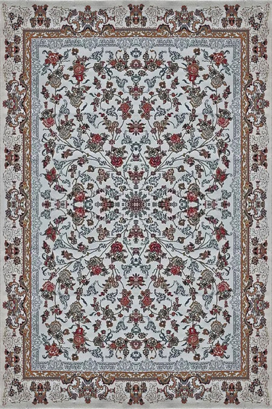 فرش کاشان 500 شانه طرح جانان زمینه سفید (غیربرجسته)