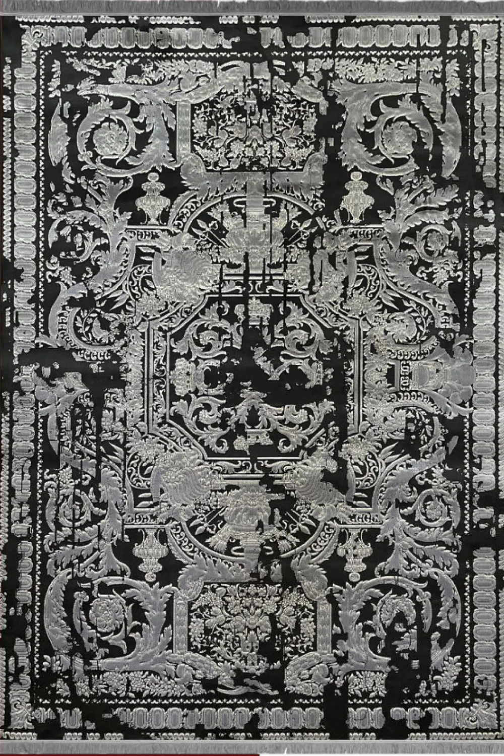 فرش مهدیان 700 شانه کلکسیون دینارسو کد 70026 زمینه ذغالی-نقره ای (برجسته)