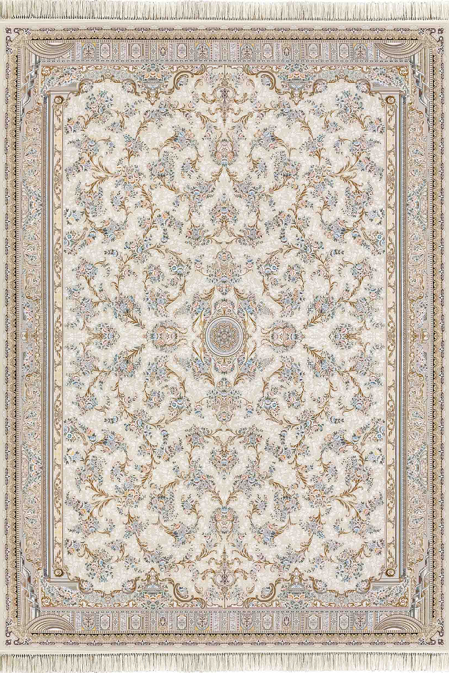 فرش داریوش 1500 شانه کلکسیون مینیاتور کد D1563 زمینه کرم (برجسته)