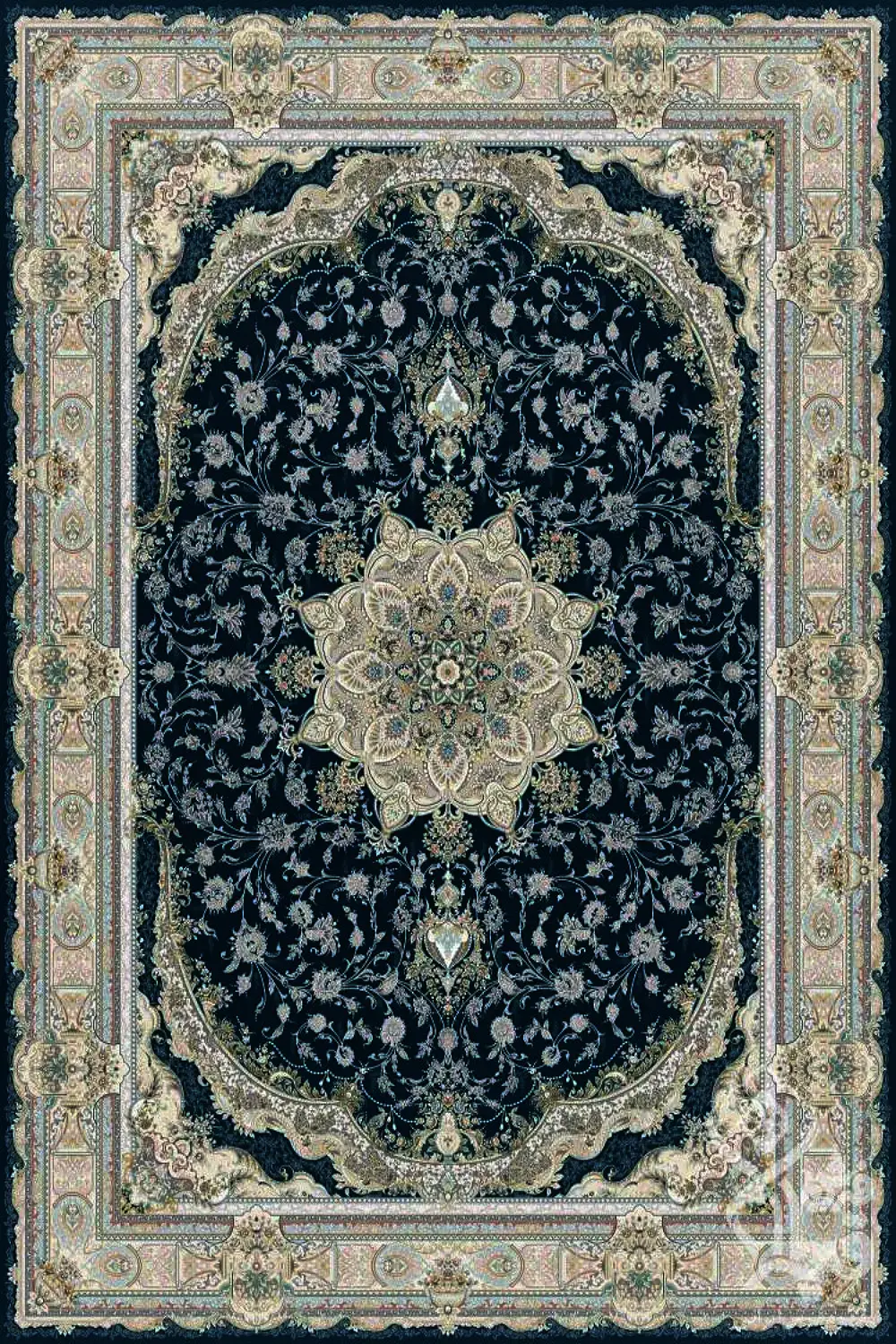 فرش قیطران 1500 شانه کلکسیون 1500 شانه طرح درتا زمینه سورمه ای (برجسته)