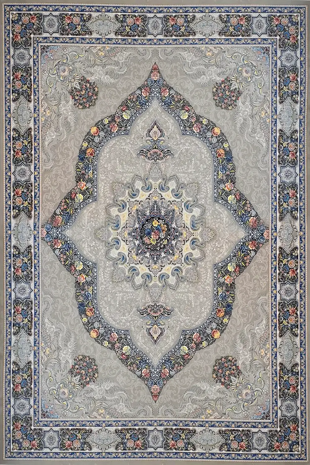 فرش کاشان 700 شانه طرح کارینا زمینه فیلی (غیربرجسته)