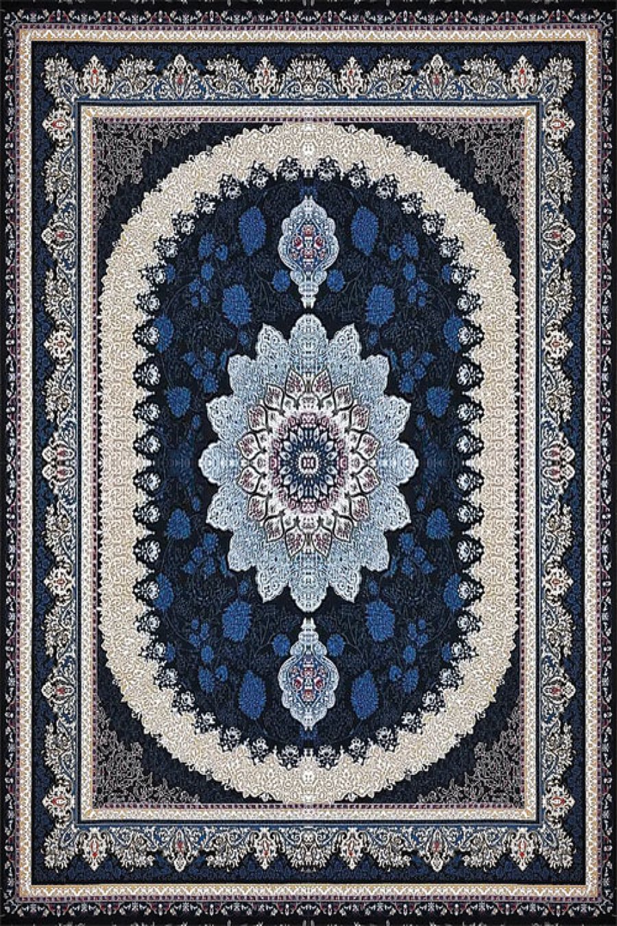 فرش کاشان 500 شانه طرح گیتا زمینه سورمه ای (غیربرجسته)