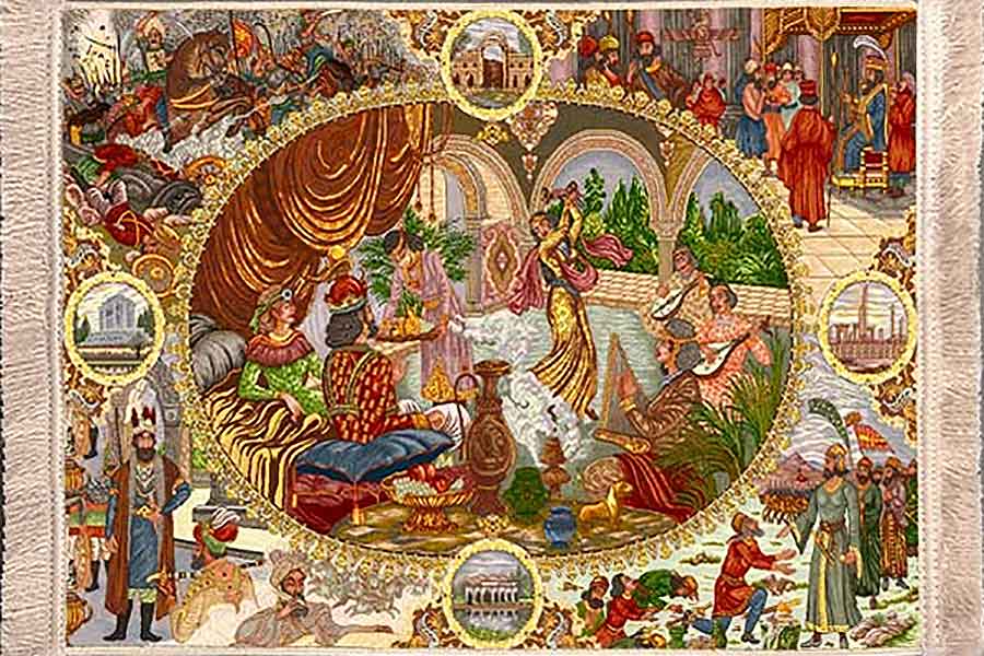 تابلوفرش ماشینی 1200 شانه طرح بزم خسرو (3 سایز)
