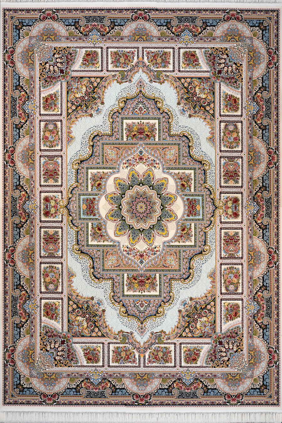 فرش کاشان 700 شانه طرح حوض نقره زمینه کرم (غیربرجسته)