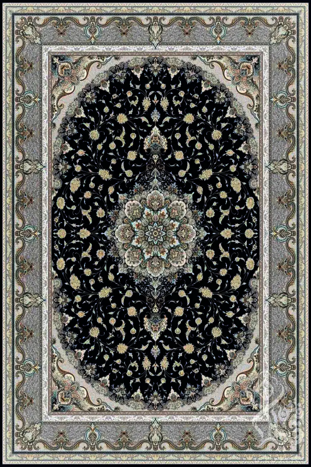 فرش قیطران 1500 شانه کلکسیون 1500 شانه طرح گیسو زمینه سورمه ای (برجسته)