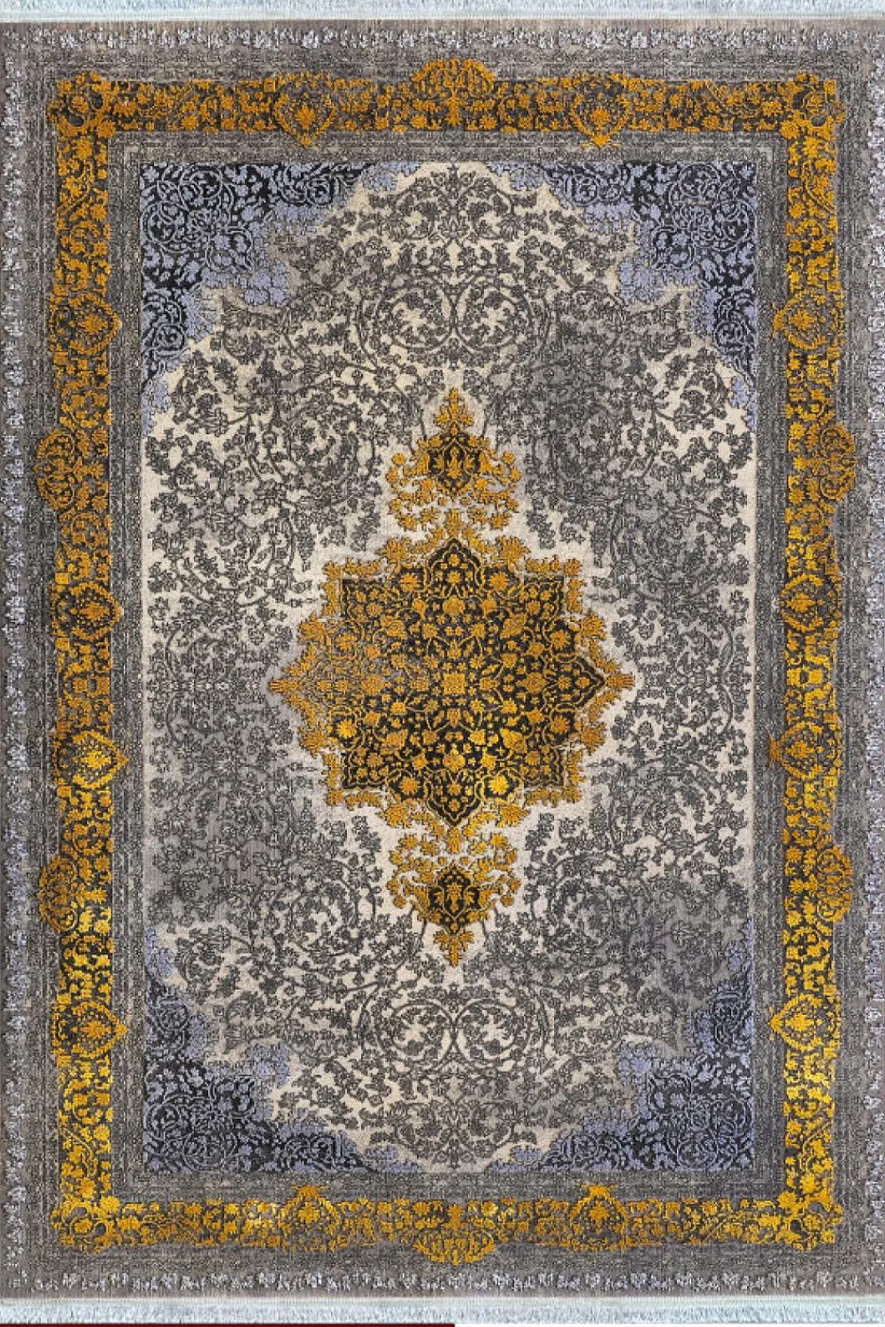 فرش مهدیان 700 شانه کلکسیون دینارسو کد 70047 زمینه دودی-طلایی (برجسته)