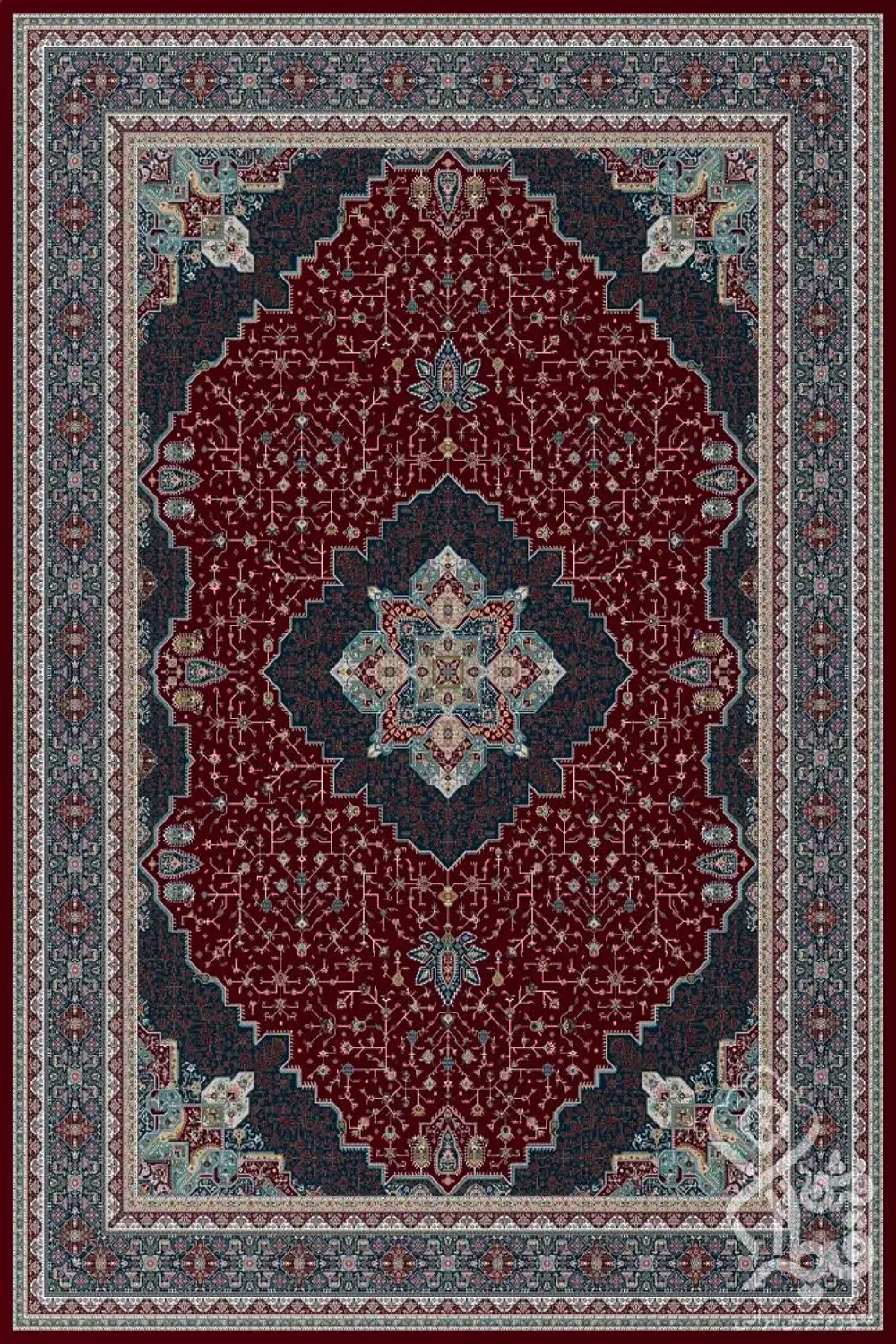 فرش قیطران 1200 شانه کلکسیون پارادایس طرح آنید زمینه رناسی (برجسته)