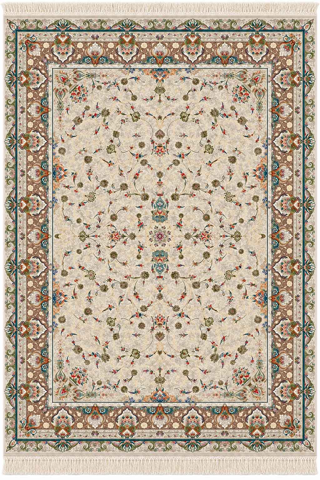 فرش قیطران 1500 شانه طرح سین دخت گل برجسته کلکسیون فردوس تراکم 4500