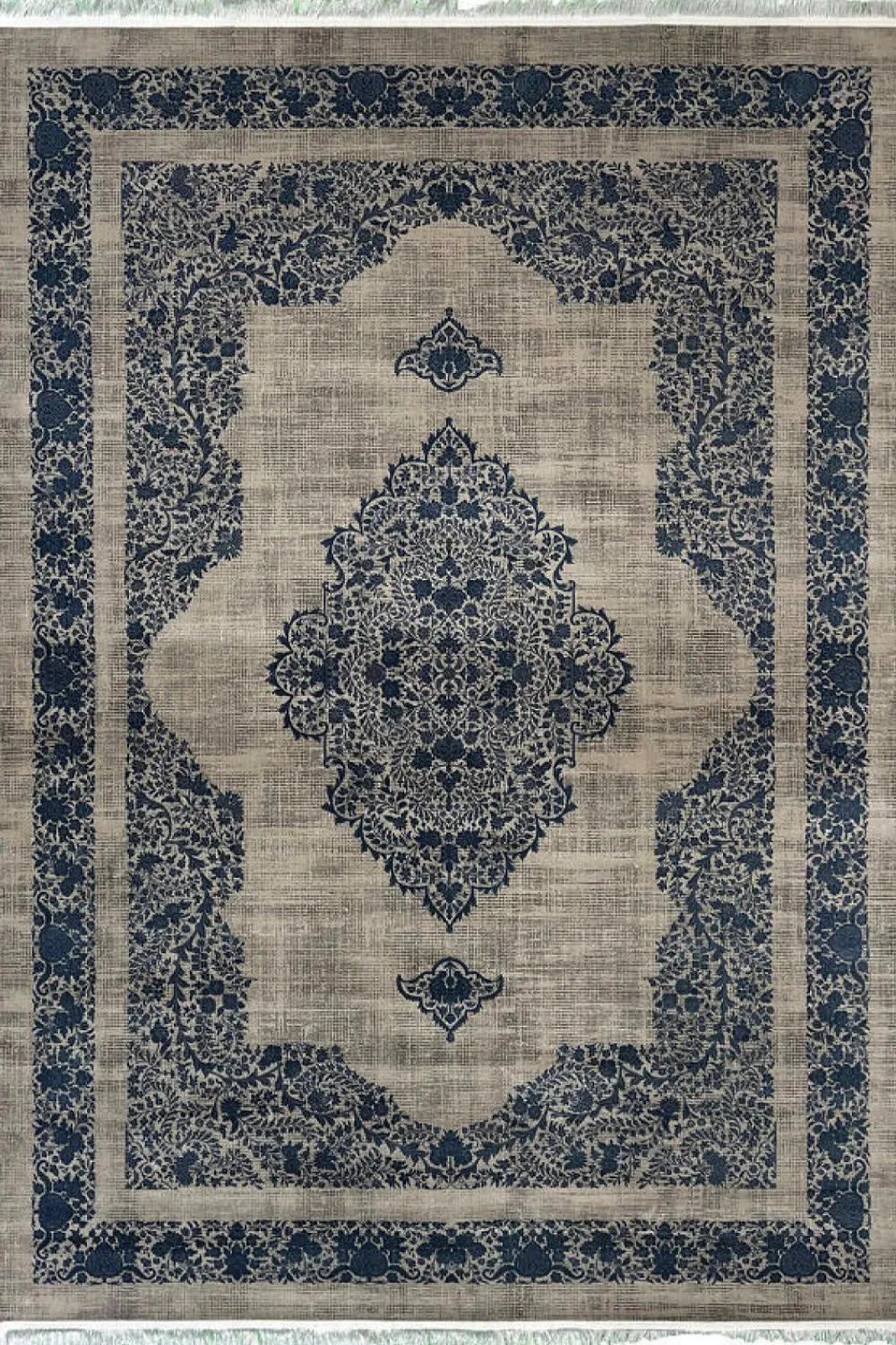 فرش مهدیان 700 شانه کلکسیون دینارسو کد 70022 زمینه نقره ای-آبی (برجسته)