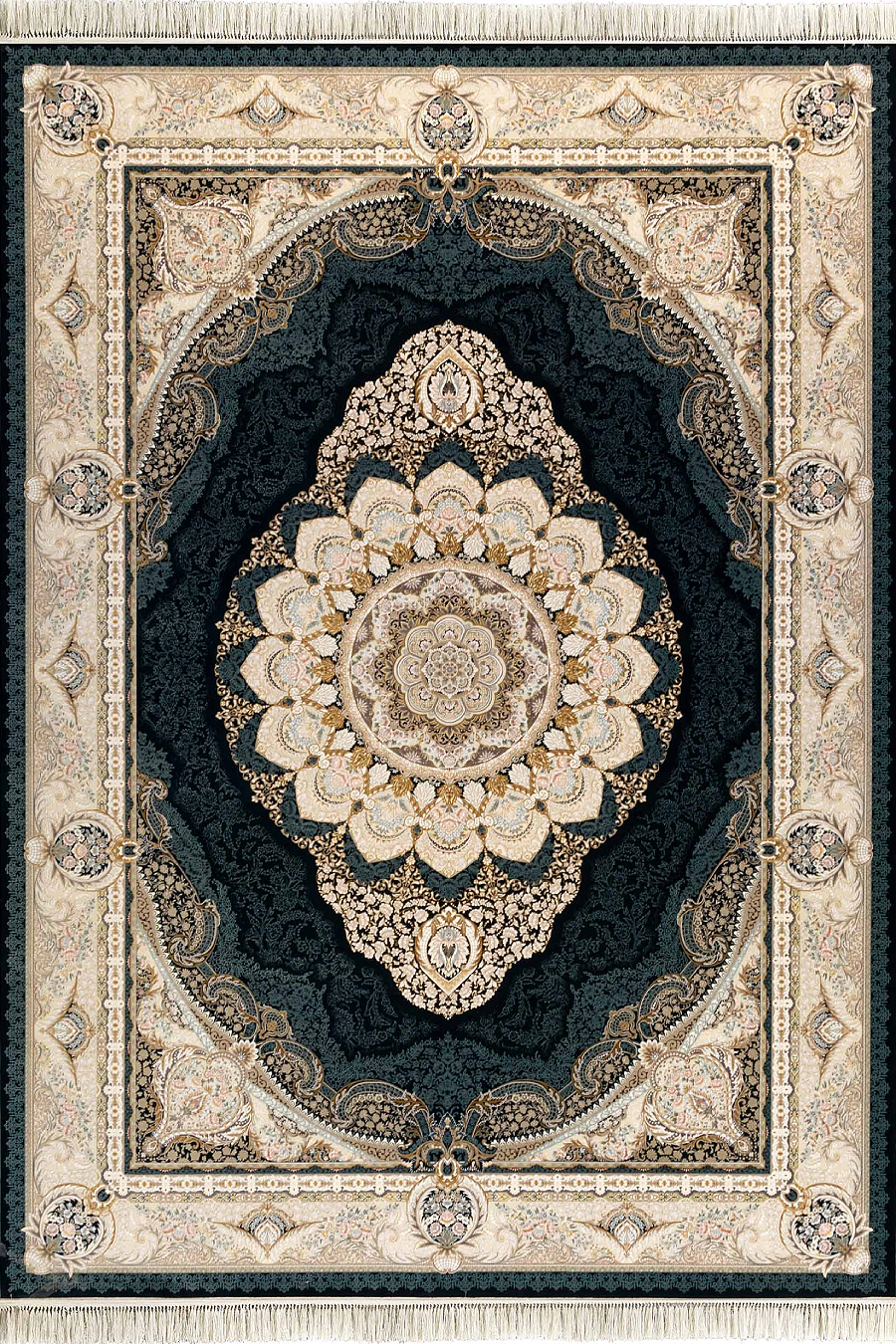 فرش داریوش 1500 شانه کلکسیون مینیاتور کد D1559 زمینه سورمه ای (برجسته)