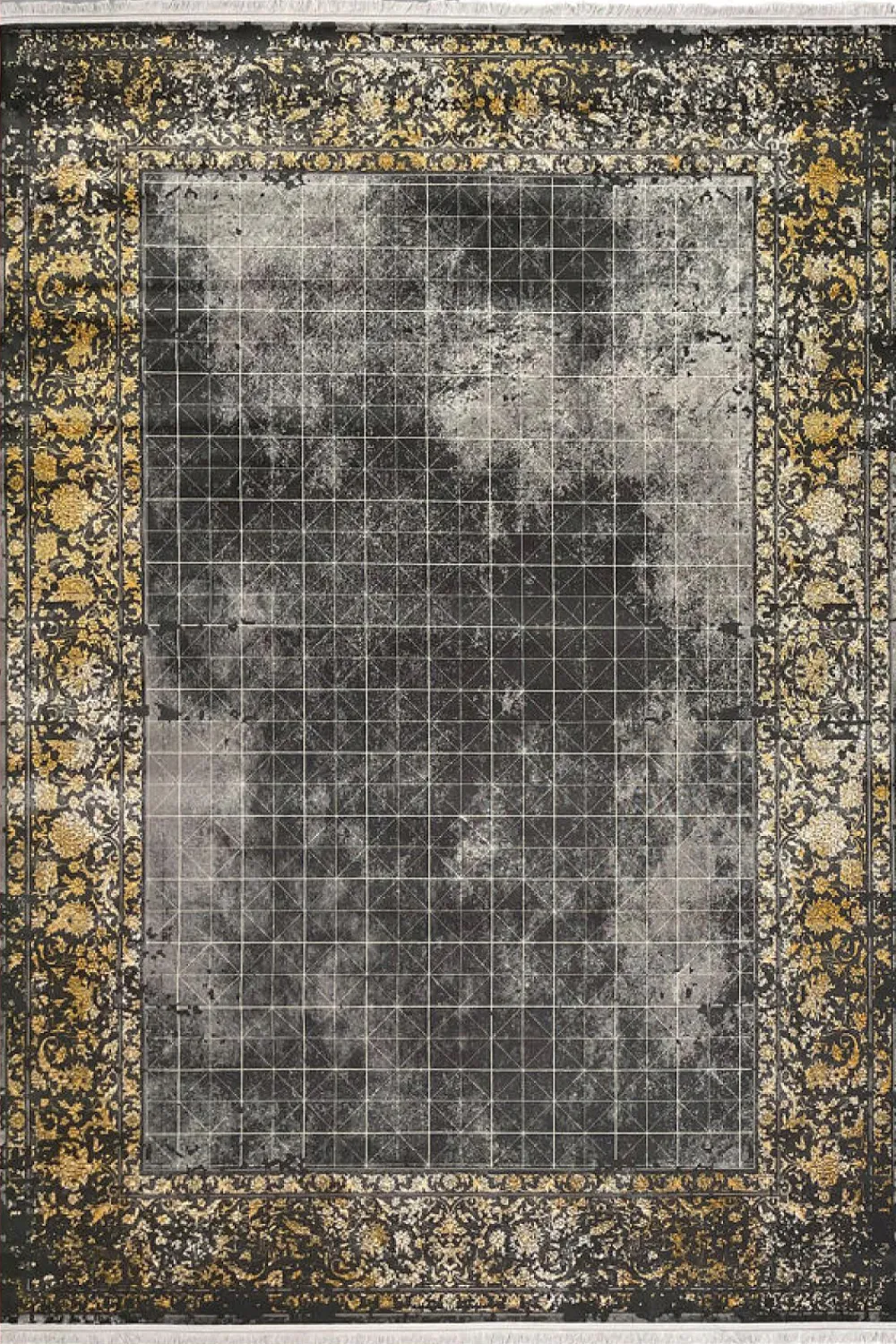 فرش مهدیان 700 شانه کلکسیون دینارسو کد 70020 زمینه ذغالی-طلایی (برجسته)