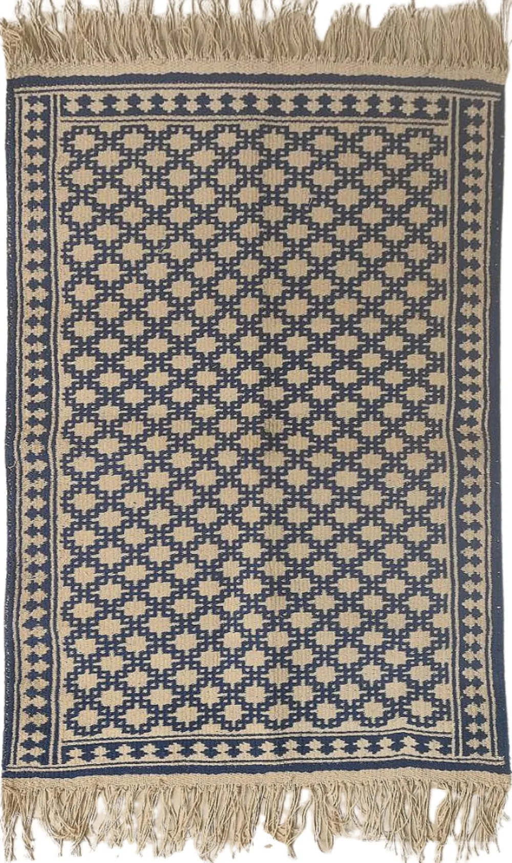 زیلو دستباف سنتی یزد طرح مداخل رنگ آبی-سفید (دو رو)