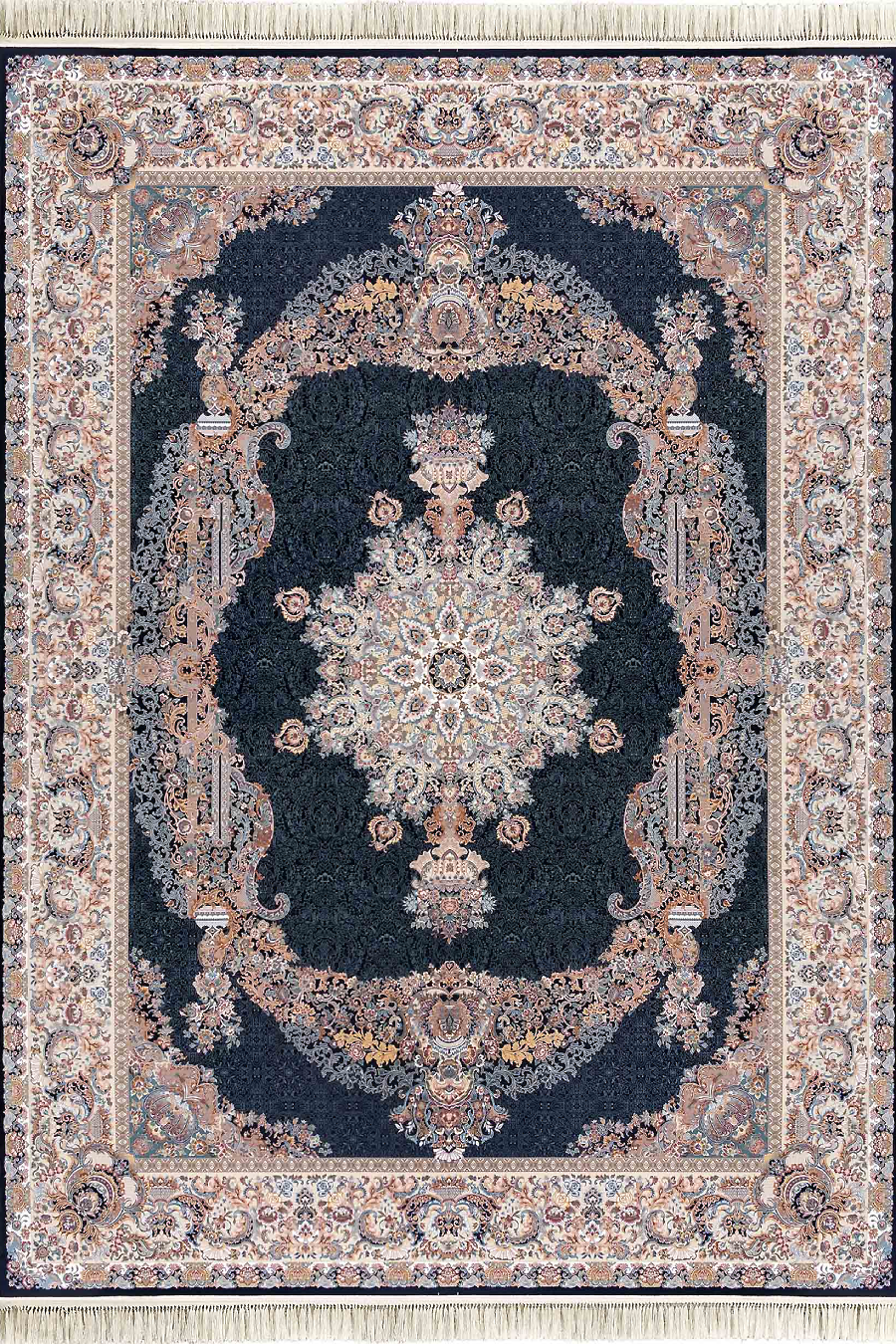 فرش داریوش 1500 شانه کلکسیون مینیاتور کد D1532 زمینه سورمه ای (برجسته)