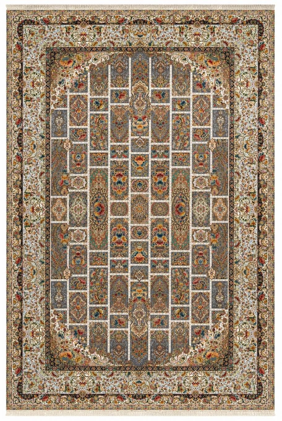 فرش ستاره کویر یزد ۱۵۰۰ شانه برجسته طرح ستارگان کویر کد TX503 زمینه ۱۰۷۳ تراکم ۴۵۰۰