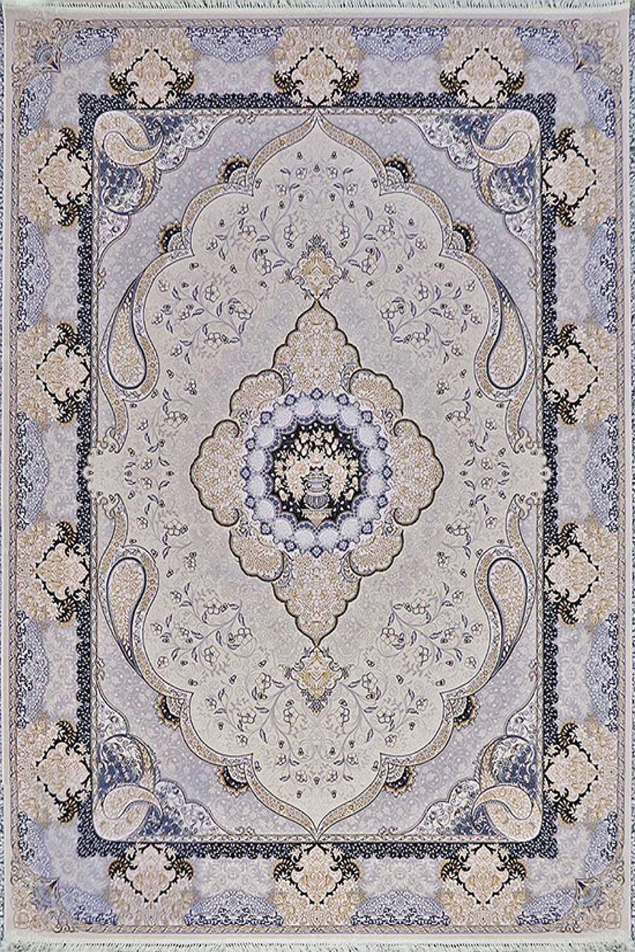 فرش کاشان 700 شانه طرح سوگند زمینه کرم چرک (برجسته)