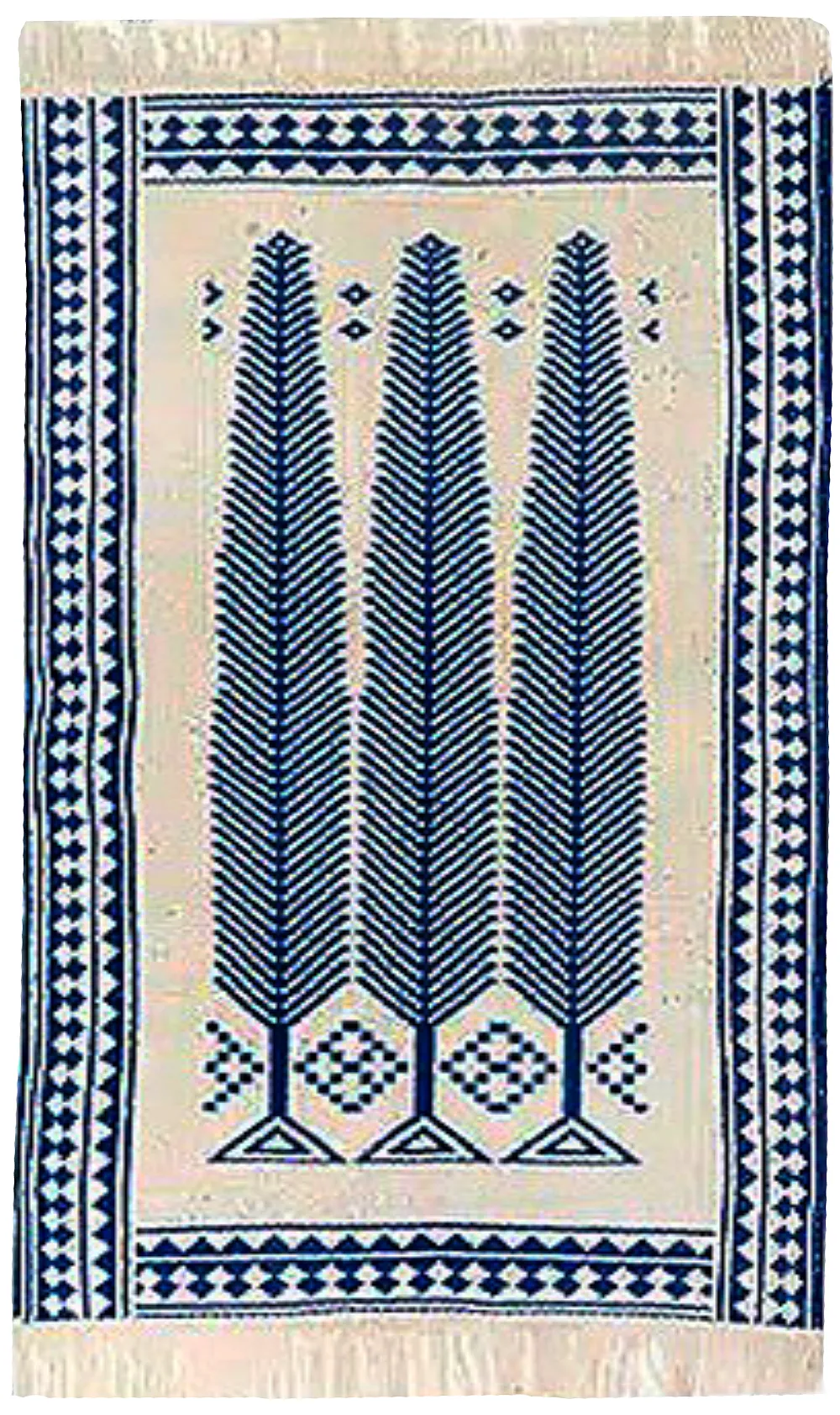 زیلو دستباف سنتی یزد طرح سه سرو زمینه آبی دورو