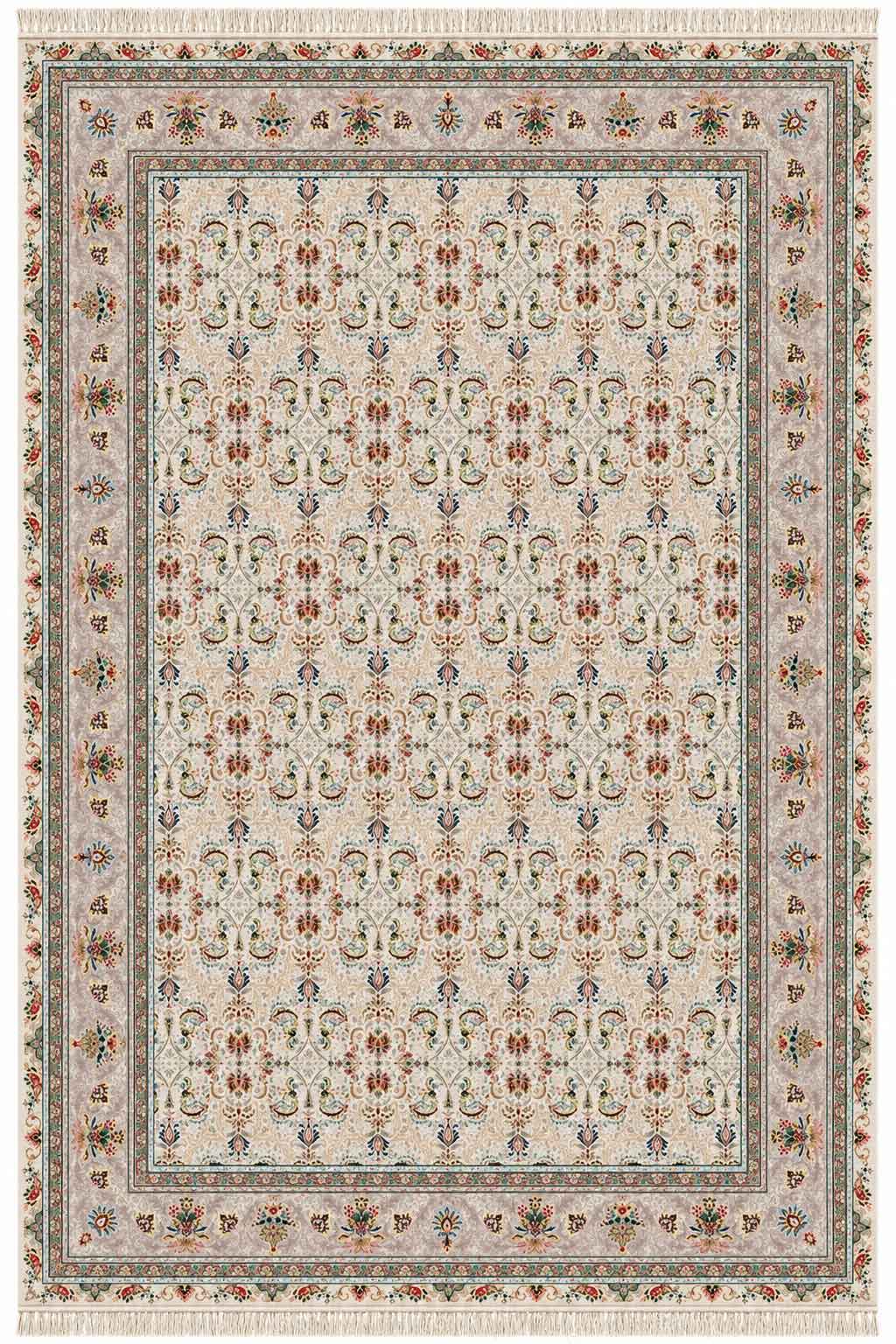 فرش قیطران 1500 شانه کد 531 زمینه کرم گل برجسته کلکسیون فردوس